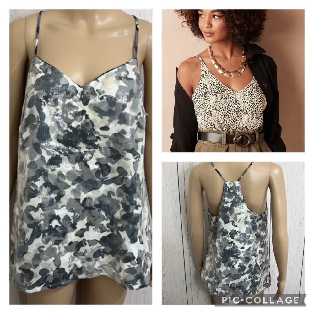 Banana Republic Camouflage Floral Sequins V neck Y back Camisole Tank Medium